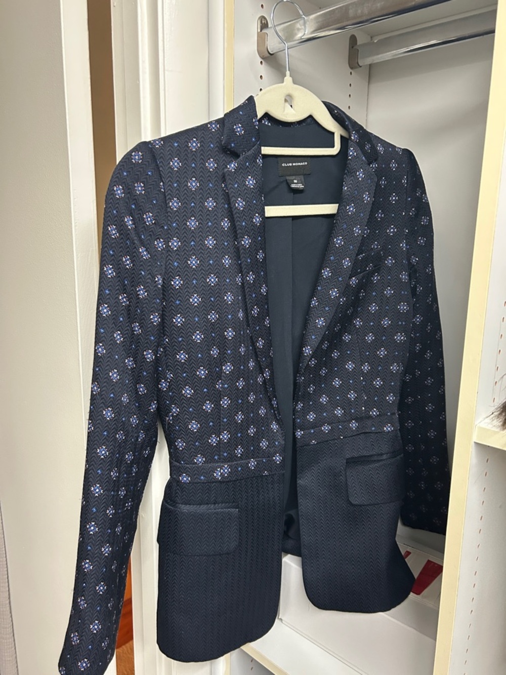 Club Monaco Navy Blazer with Subtle Blue Pattern